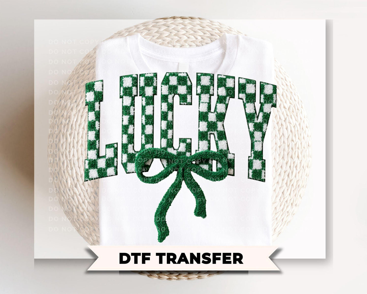 Faux Yarn Checkered Lucky DTF Transfer, St. Patrick's Day Tshirt Design