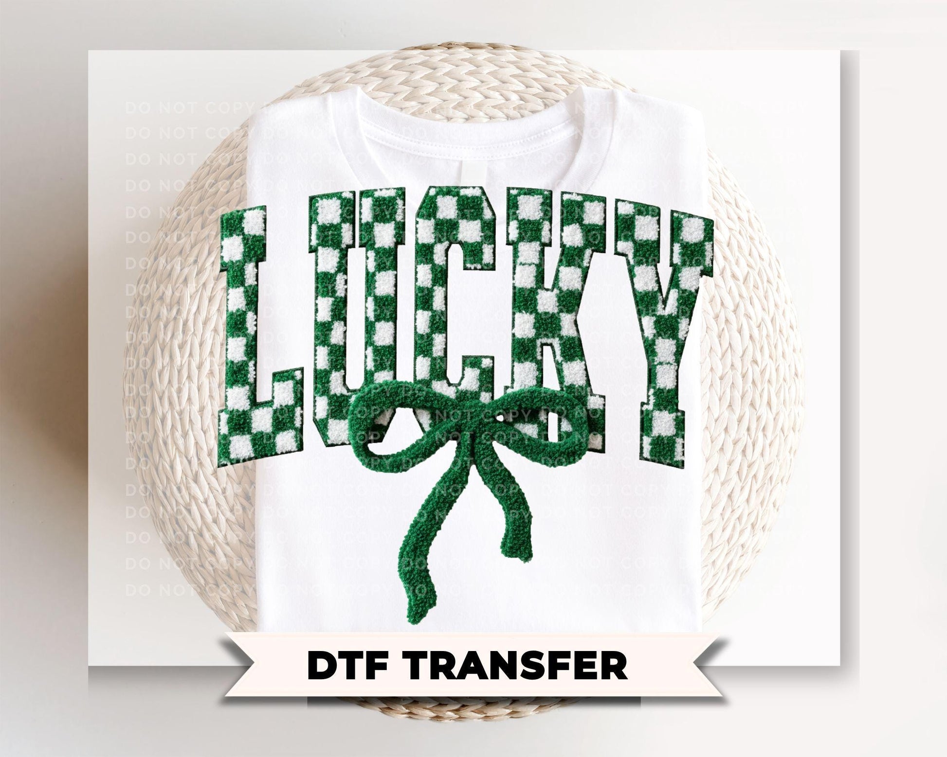 Faux Yarn Checkered Lucky DTF Transfer, St. Patrick's Day Tshirt Design
