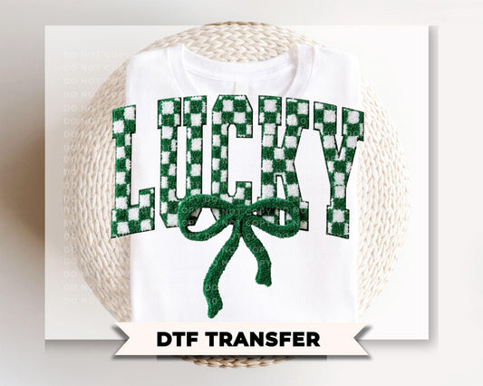 Faux Yarn Checkered Lucky DTF Transfer, St. Patrick's Day Tshirt Design