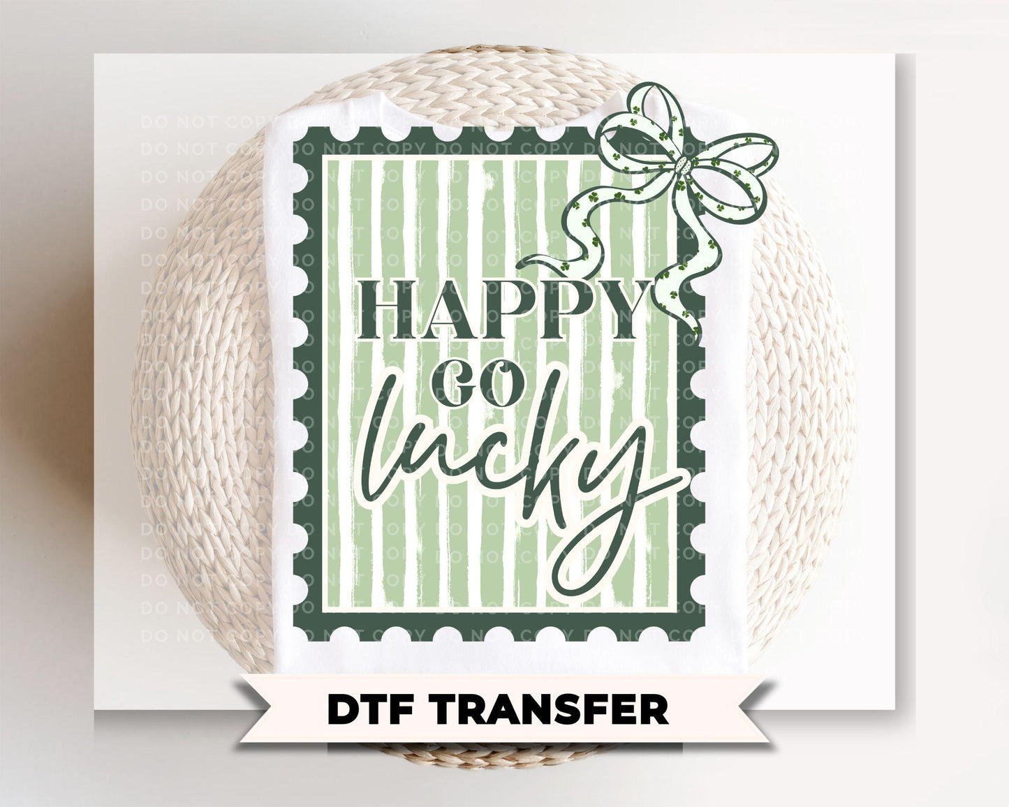 Happy Go Lucky DTF Transfer | St Patricks Postage Stamp Tshirt Design