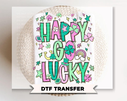 Happy Go Lucky DTF Transfer | Preppy St Patricks Tshirt Design