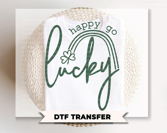 Happy Go Lucky DTF Transfer | Preppy St Patrick's Day Tshirt Design