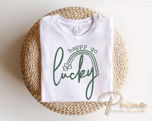 Happy Go Lucky DTF Transfer | Preppy St Patrick's Day Tshirt Design