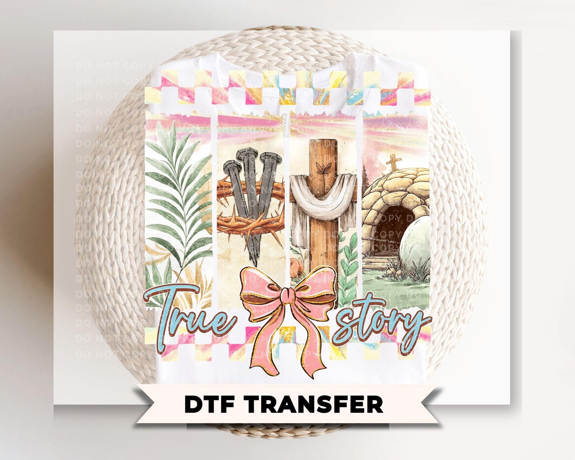 He Is Risen Easter DTF Transfer, Coquette Christian T-shirt Design