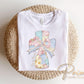 Patchwork Pastel Easter Cross DTF Transfer, He is Risen T-shirt Design