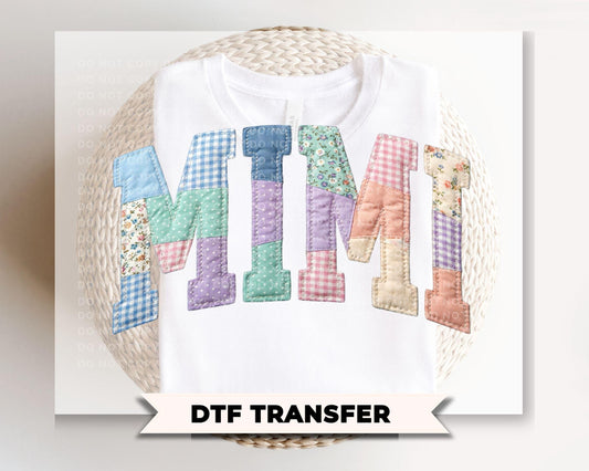 Patchwork Quilted Mimi DTF Transfer, Ready to Press Cottagecore Tshirt Design