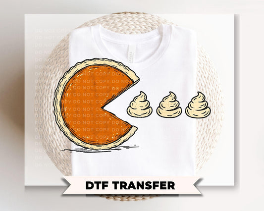 Pumpkin Pie Pac Man DTF, Ready to Press Thanksgiving Tshirt Design