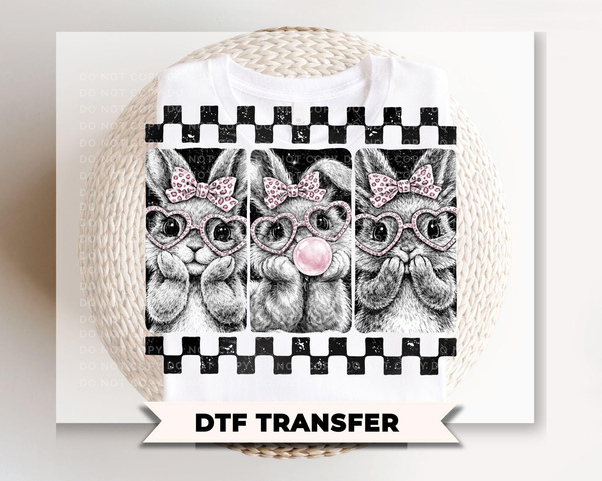 Coquette Easter Bunnies DTF Transfer, Ready to Press, Preppy Bunny Tshirt Design