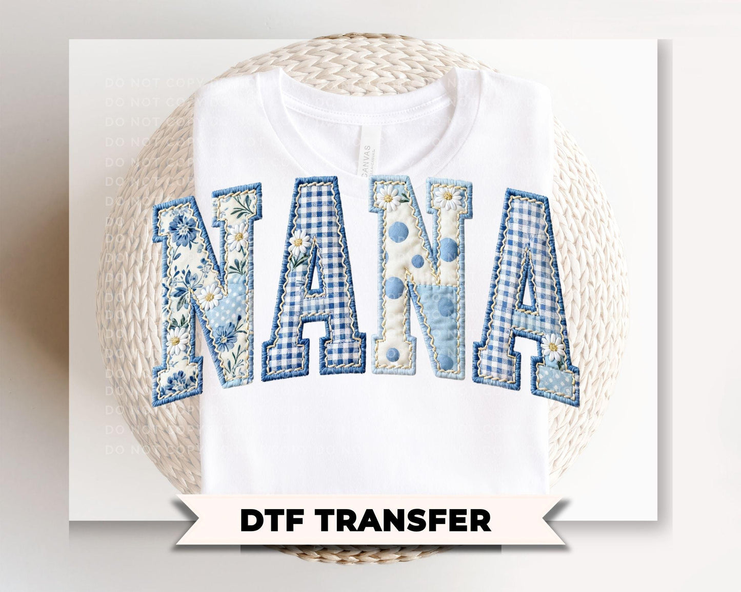 Patchwork Quilted Nana DTF Transfer, Ready to Press Cottagecore Tshirt Design