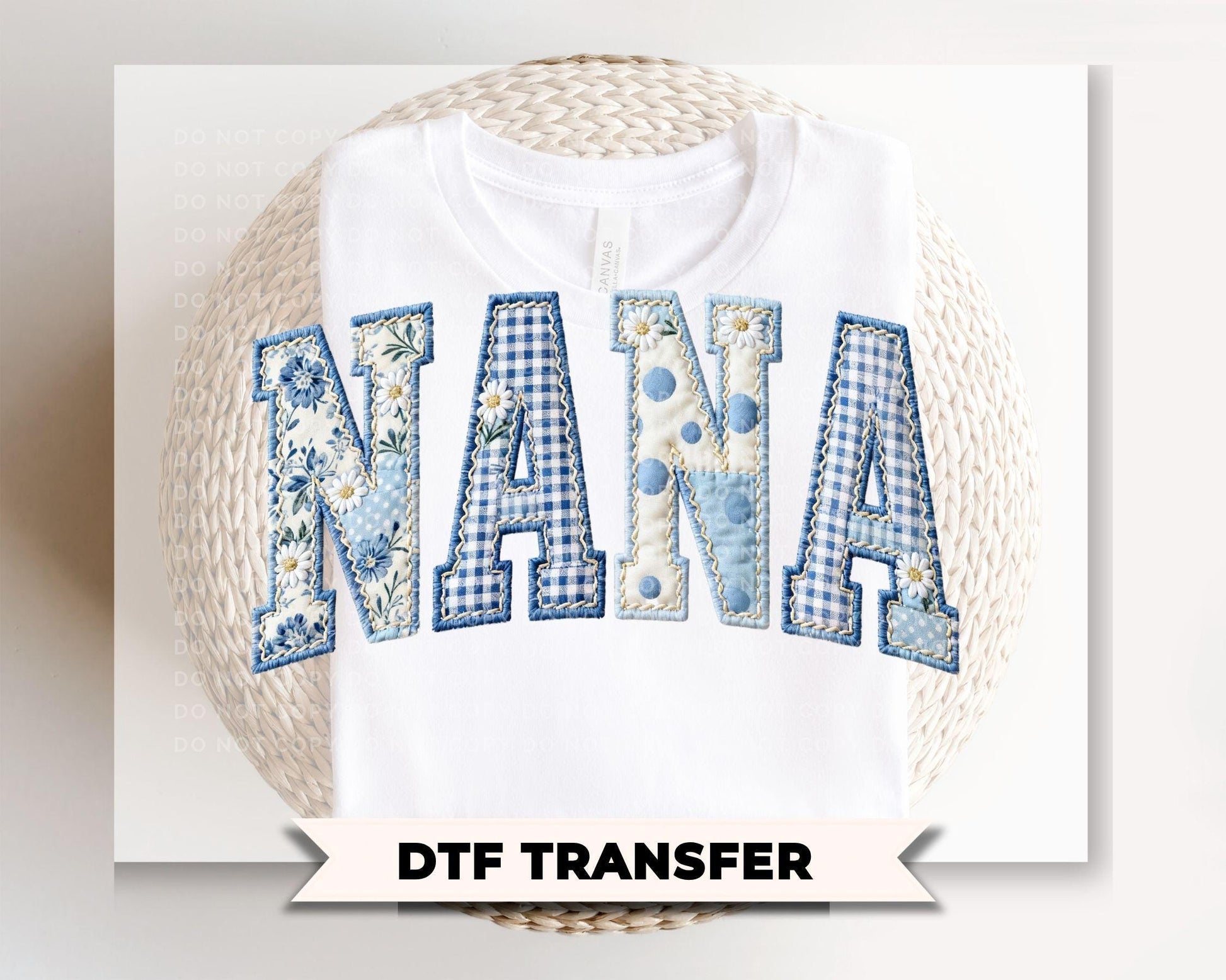 Patchwork Quilted Nana DTF Transfer, Ready to Press Cottagecore Tshirt Design