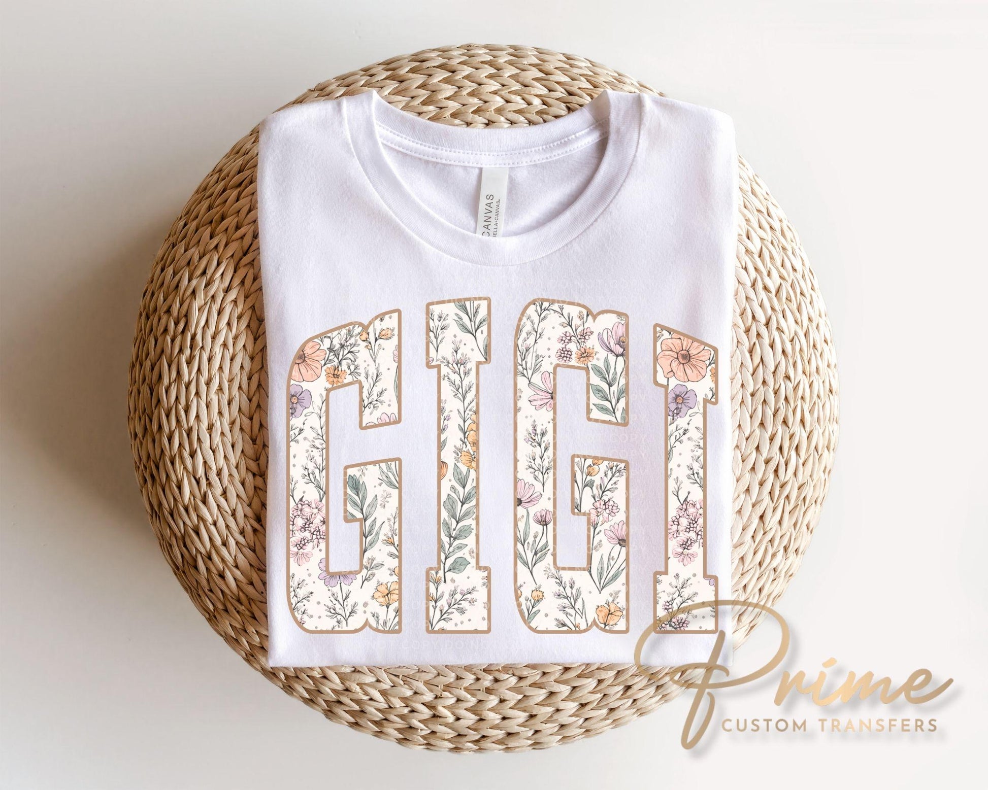 Floral Gigi DTF Transfer, Gift for Grandparents day, Wildflower Tshirt Design for Grandma