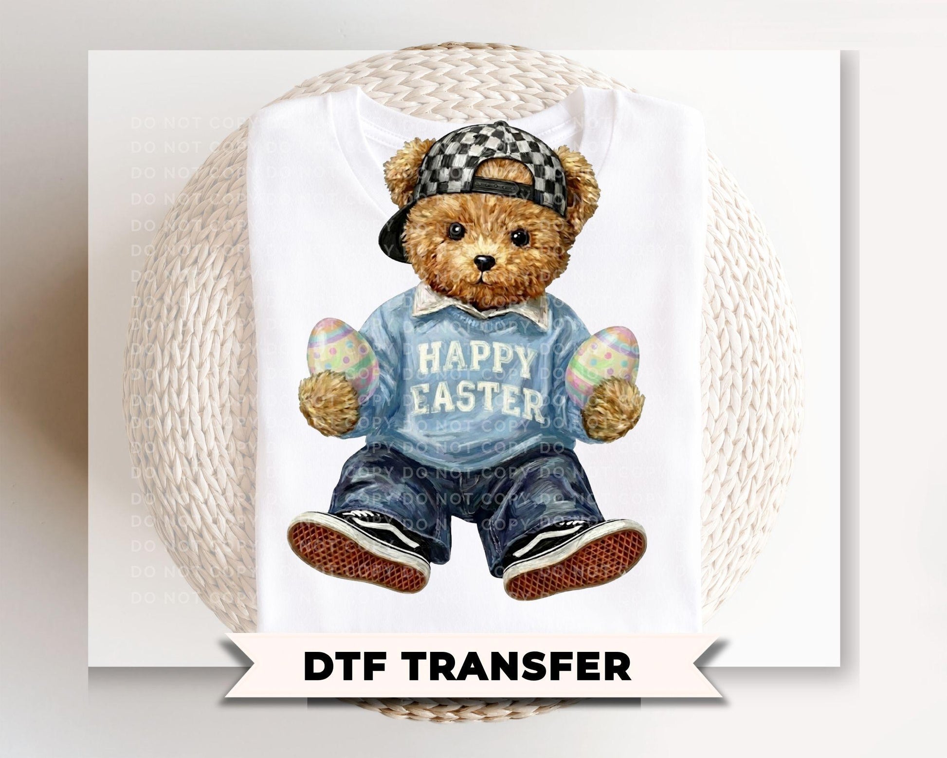 Easter Teddy Bear DTF Transfer, Ready to Press, Kids Tshirt Design