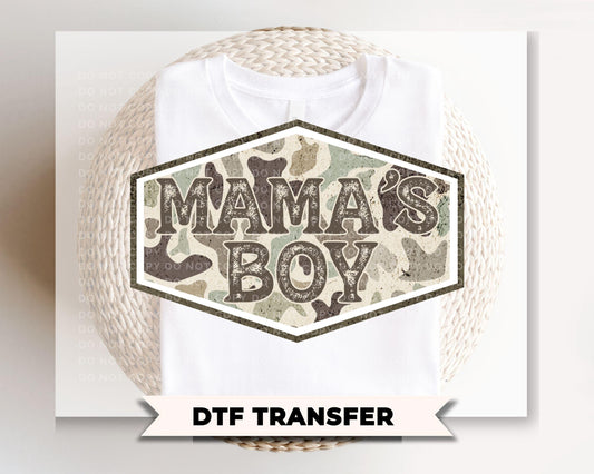 Camo Mama's Boy DTF Transfer, Ready to Press, Tshirt Design