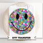 Neon Floral Smiley Face DTF Transfer, Spring Tshirt Design