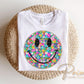 Neon Floral Smiley Face DTF Transfer, Spring Tshirt Design