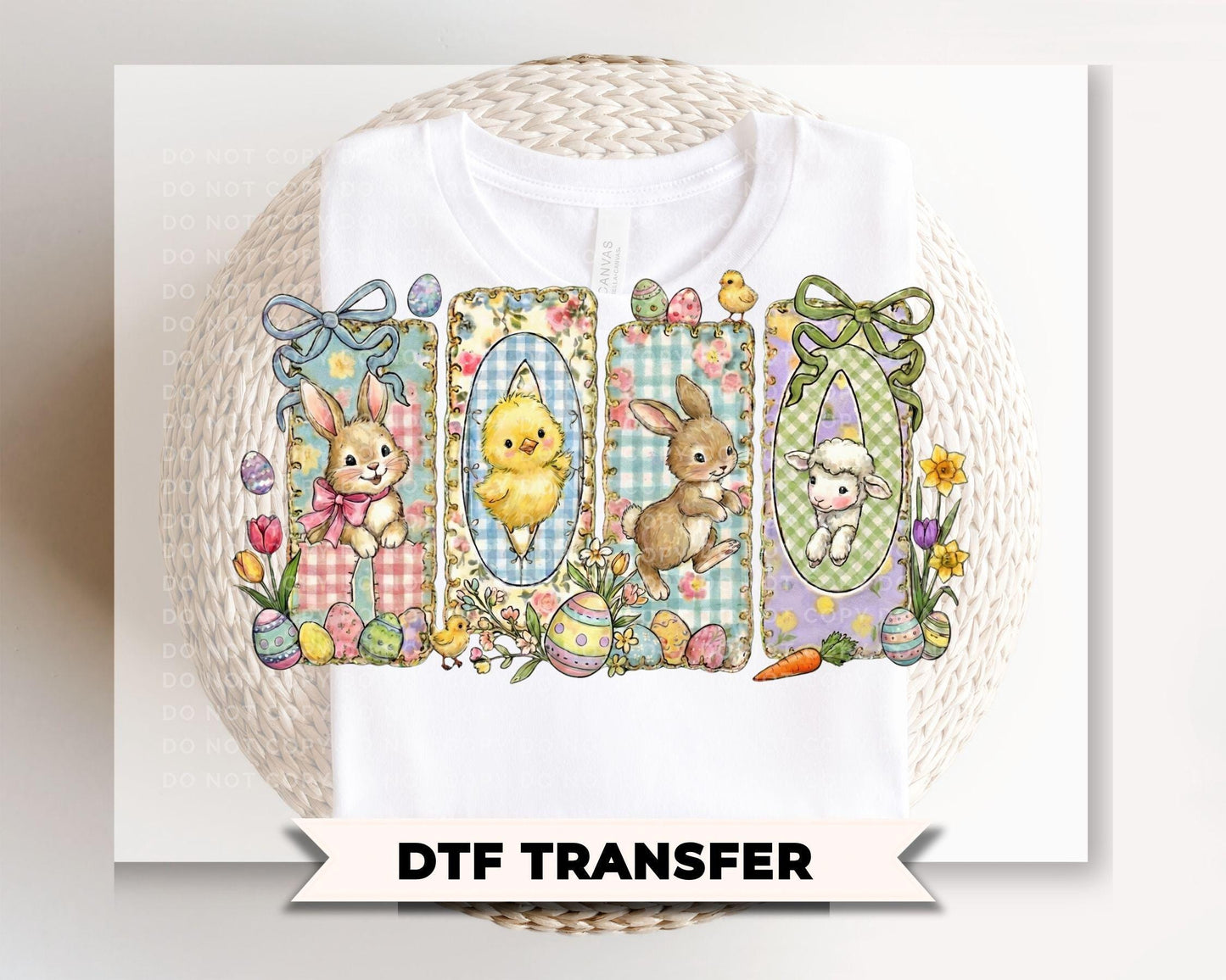 Preppy Easter DTF Transfer, Ready to Press, Chick Lamb Rabbit, Tshirt Design