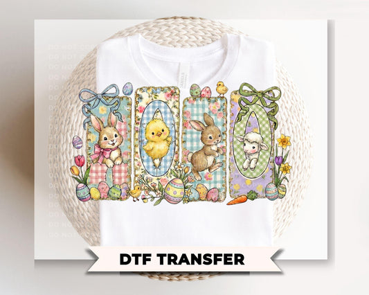 Preppy Easter DTF Transfer, Ready to Press, Chick Lamb Rabbit, Tshirt Design