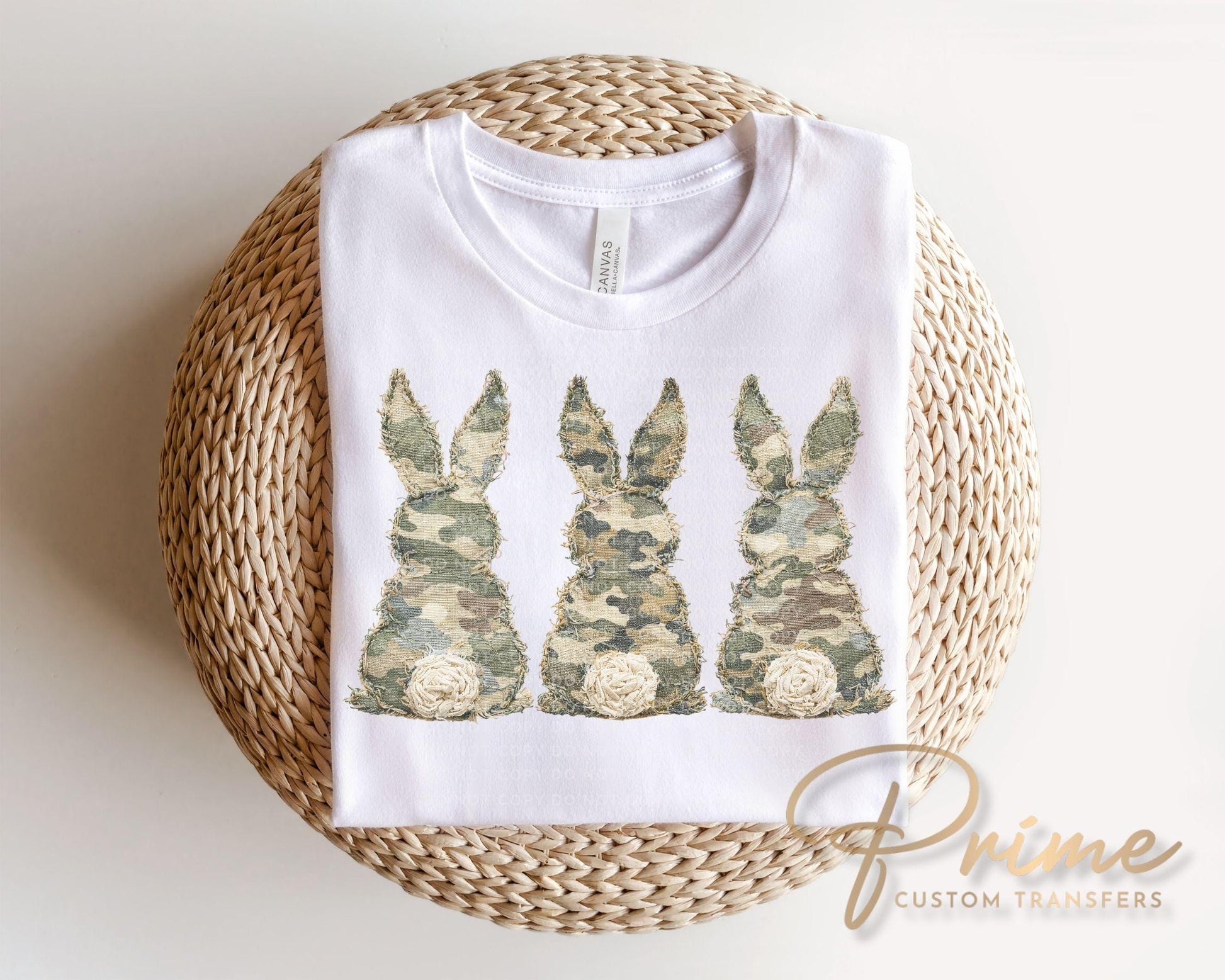 Faux Patchwork Camo Bunnies DTF Transfer, Easter T-shirt Design