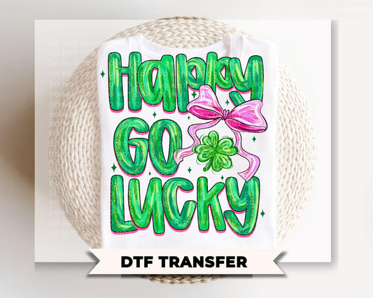 Coquette Happy Go Lucky DTF Transfer, Ready to Press, Brushstroke St Patricks Tshirt Design