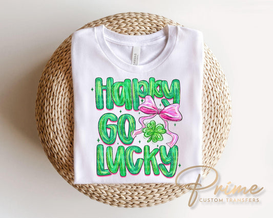 Coquette Happy Go Lucky DTF Transfer, Ready to Press, Brushstroke St Patricks Tshirt Design