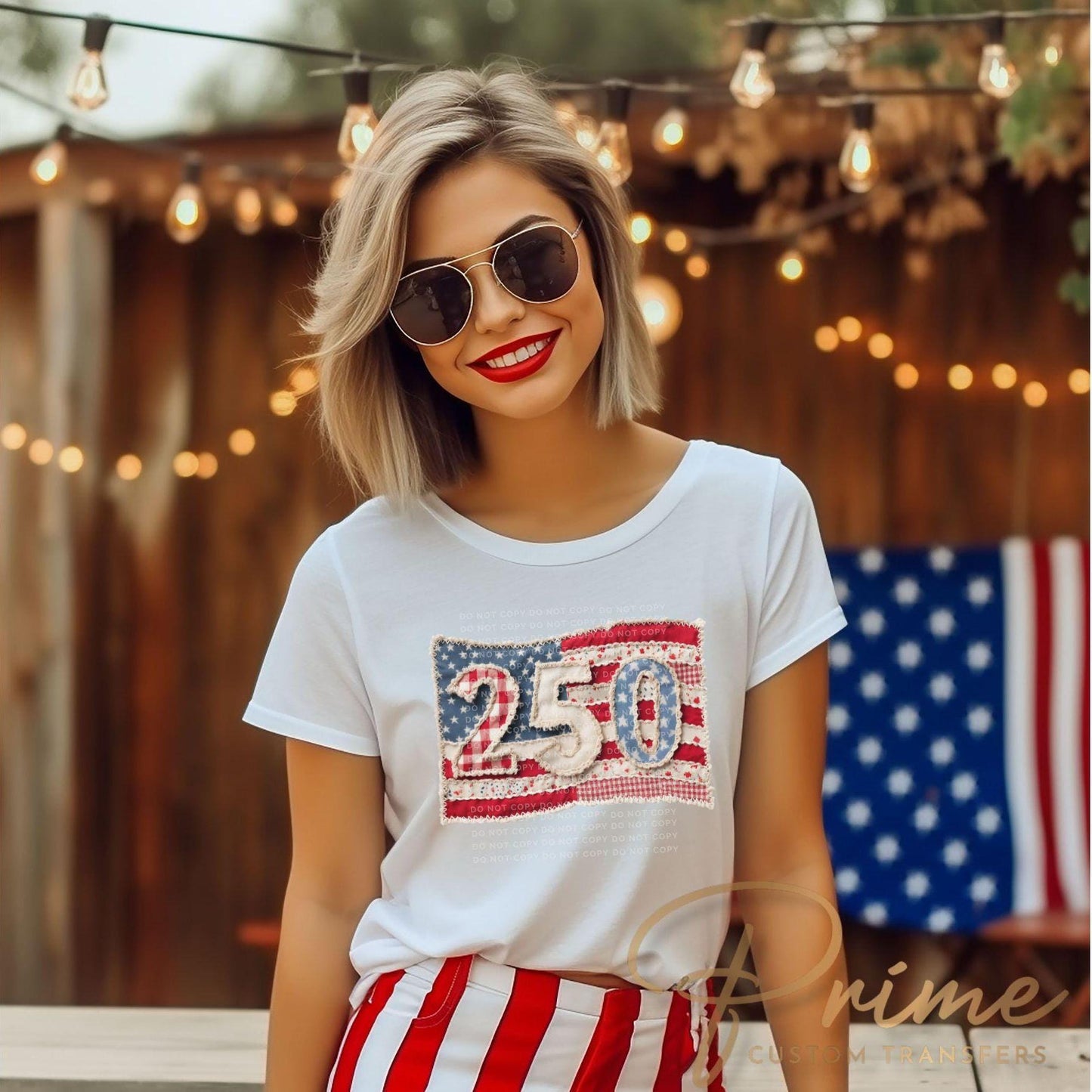 Faux Patchwork USA 250th Anniversary DTF Transfer, 4th of July Tshirt Design