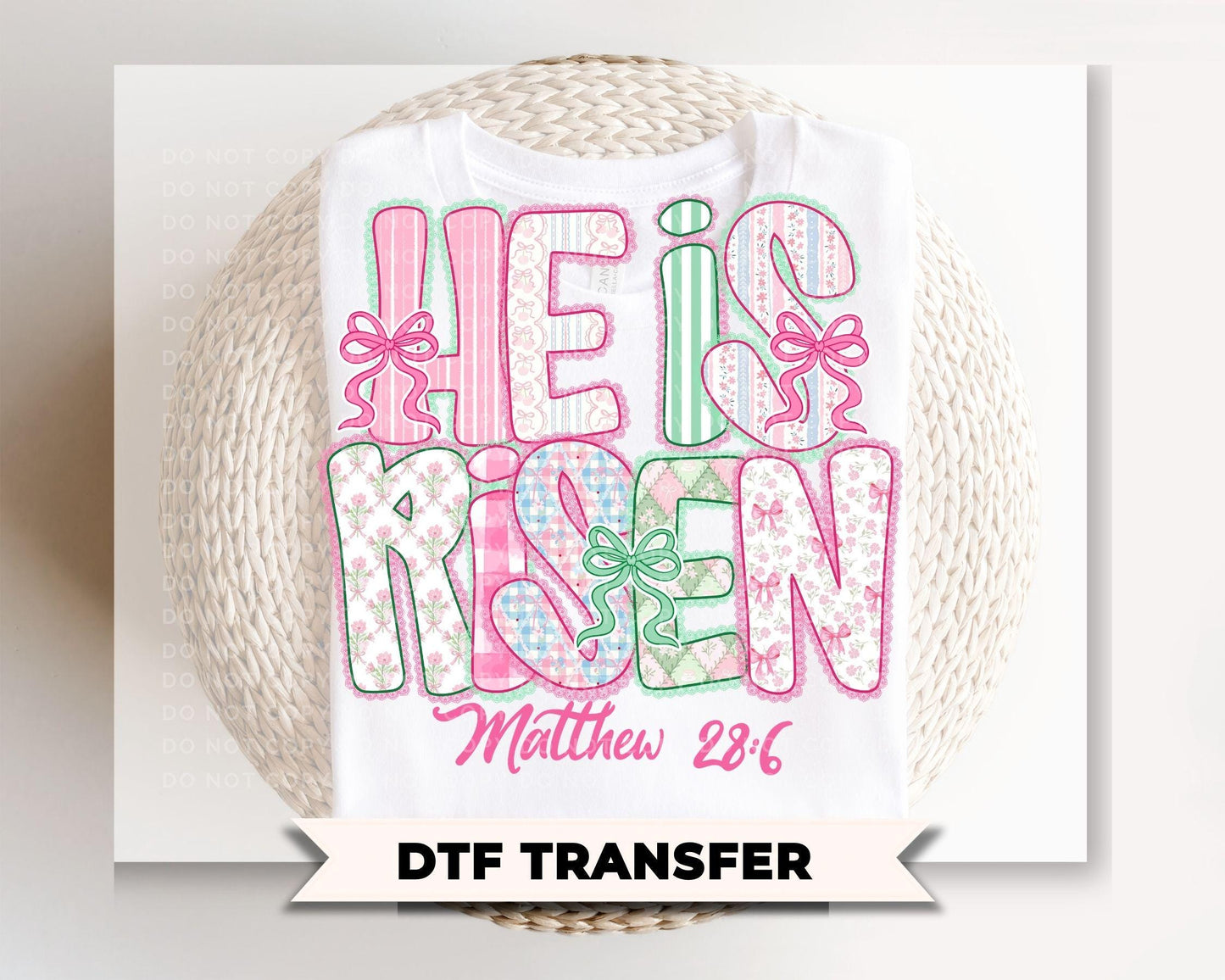 Coquette He is Risen DTF Transfer, Christian Easter Tshirt Design