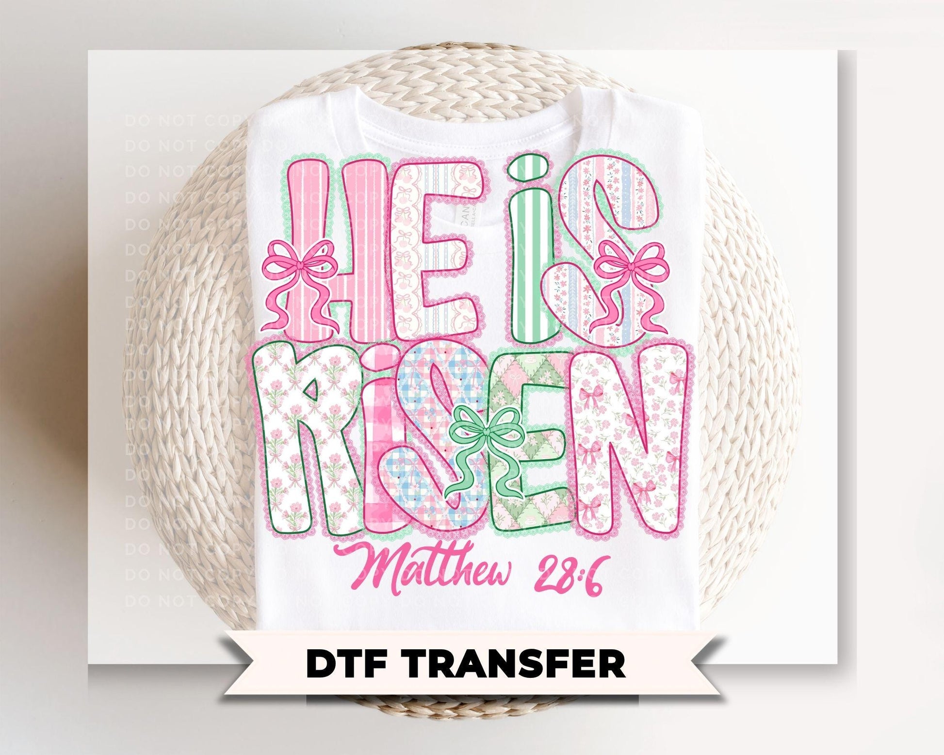 Coquette He is Risen DTF Transfer, Christian Easter Tshirt Design