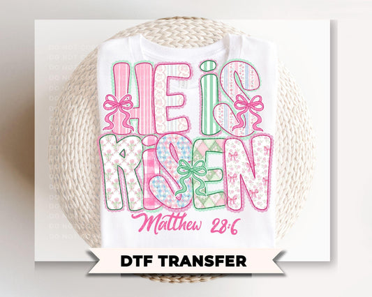 Coquette He is Risen DTF Transfer, Christian Easter Tshirt Design