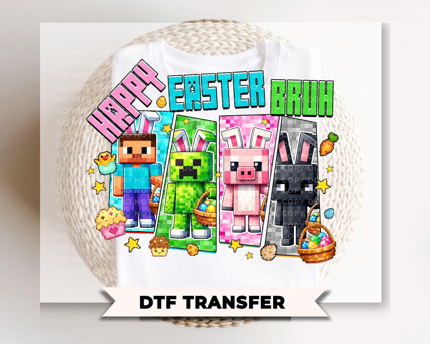 Happy Easter DTF Transfer, Ready to Press, Kids Gamer Tshirt Design