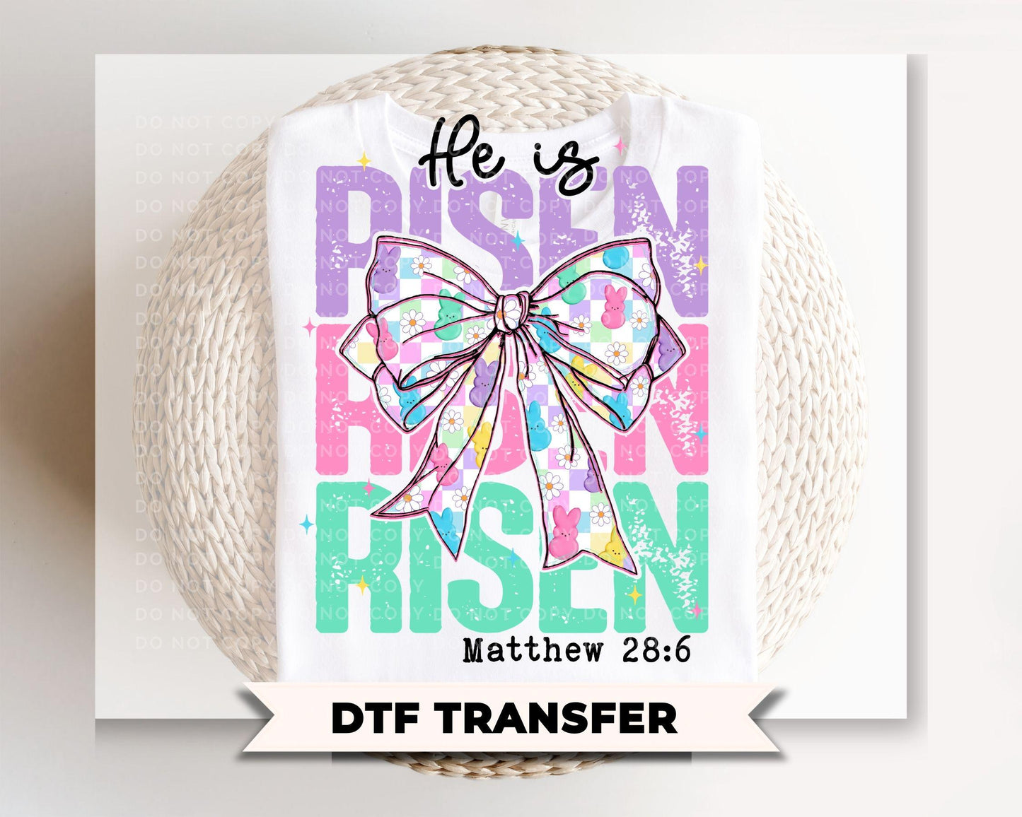 Coquette He is Risen DTF Transfer, Christian Easter Tshirt Design