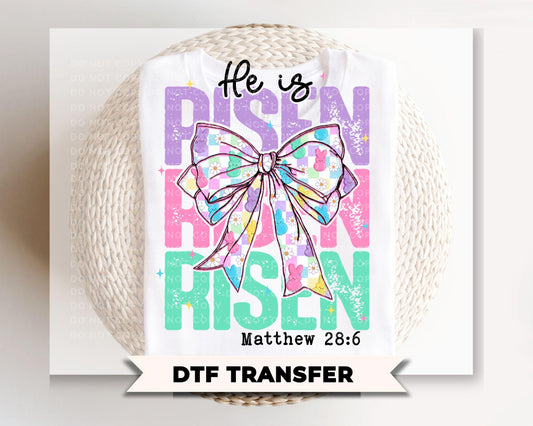Coquette He is Risen DTF Transfer, Christian Easter Tshirt Design