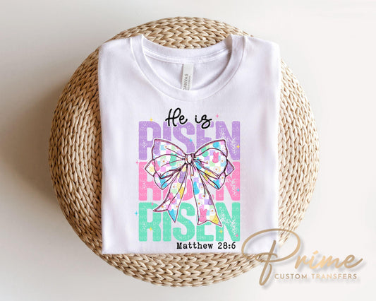Coquette He is Risen DTF Transfer, Christian Easter Tshirt Design