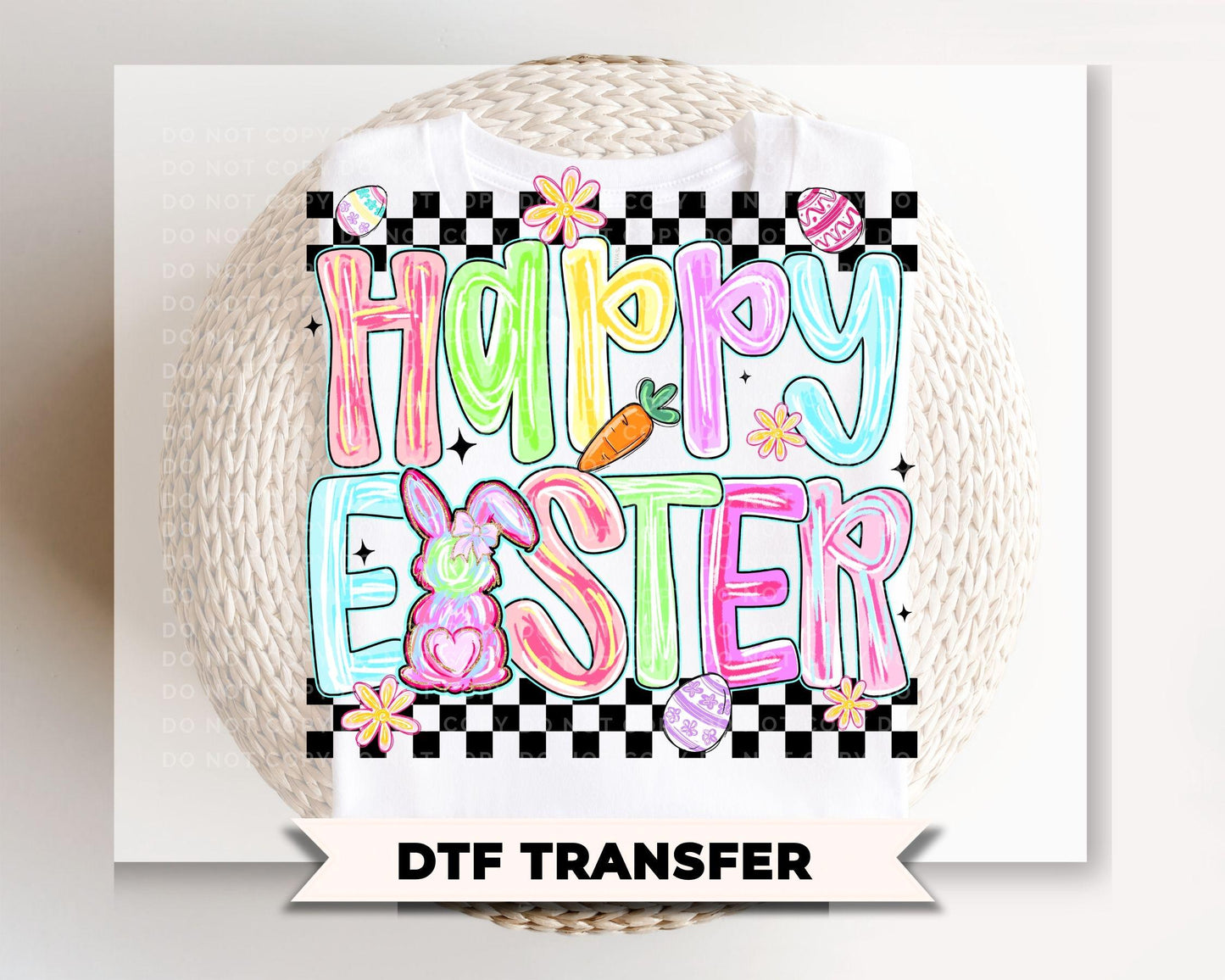 Coquette Happy Easter DTF Transfer, Brushstroke Tshirt Design