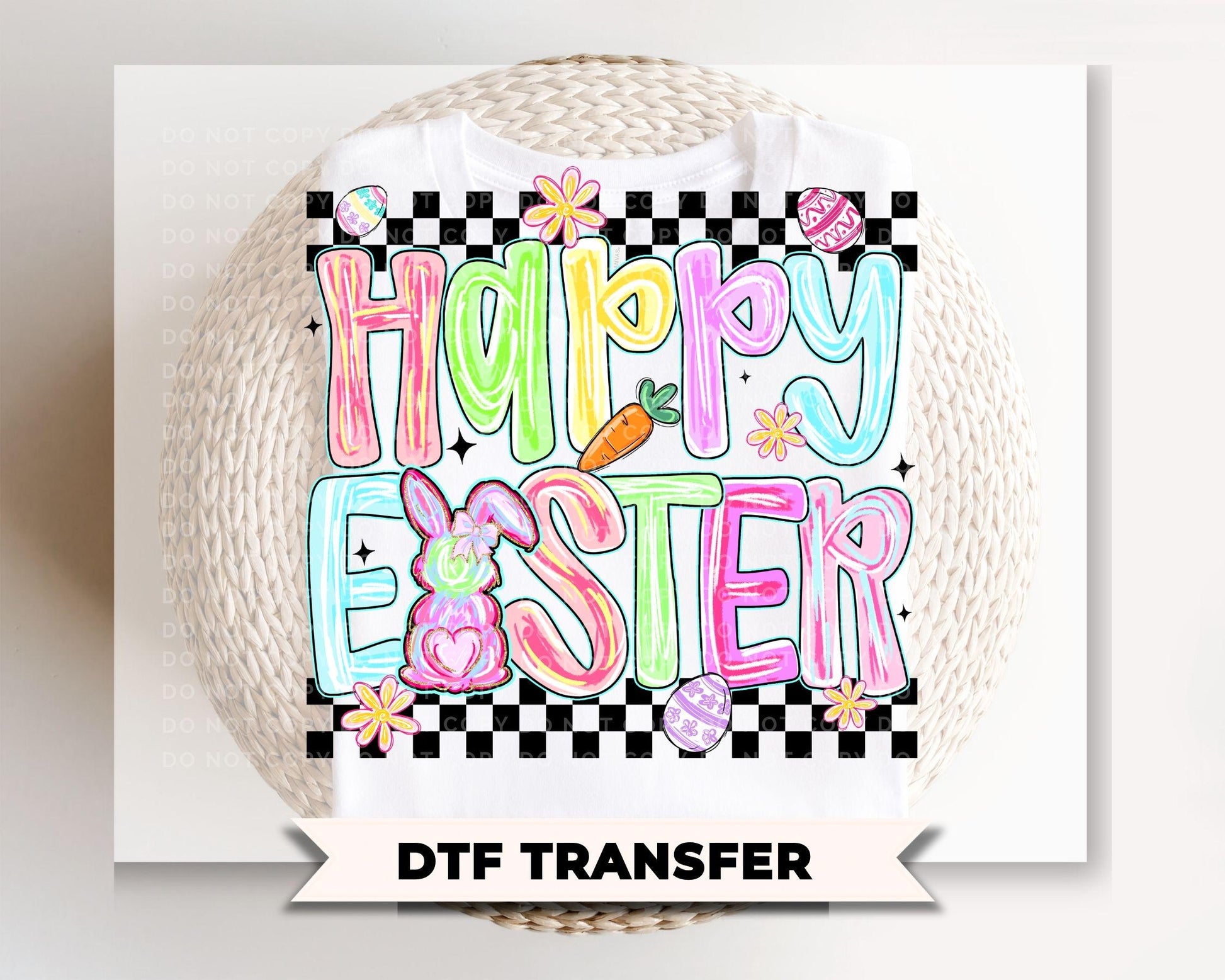 Coquette Happy Easter DTF Transfer, Brushstroke Tshirt Design