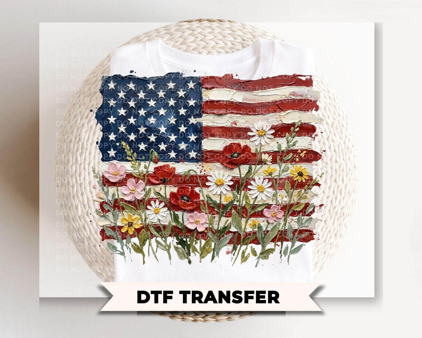 Floral American Flag DTF Transfer, Ready to Press, 4th of July Tshirt Design
