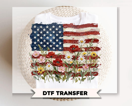 Floral American Flag DTF Transfer, Ready to Press, 4th of July Tshirt Design