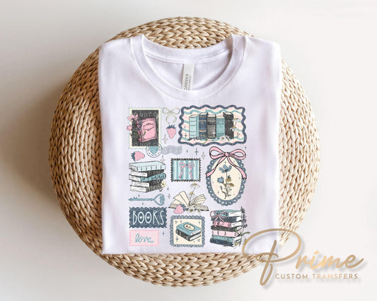 Book Lover Collage DTF Transfer, Ready to Press, Cottagecore Teacher Tshirt Design