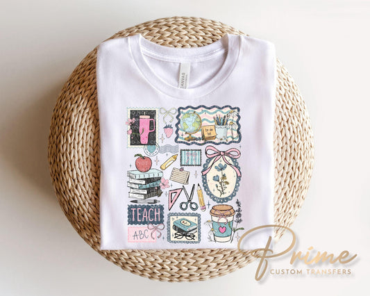 Teacher Life Collage DTF transfer, Back to School Tshirt, Teacher Appreciation Gift