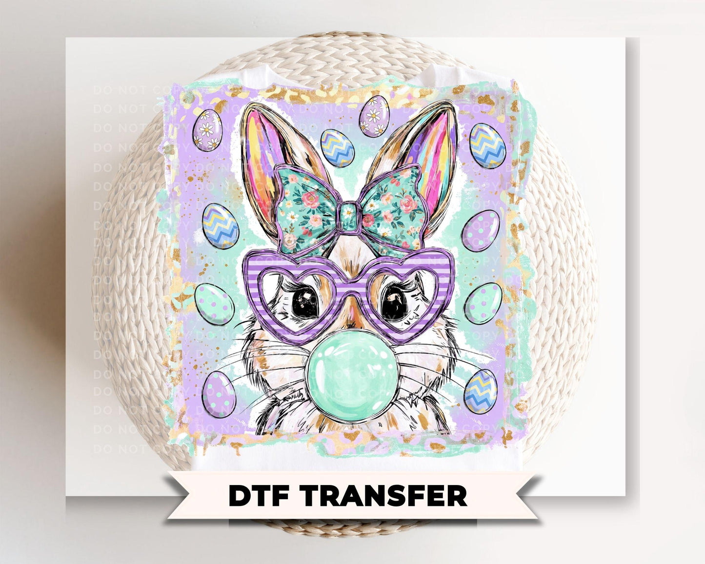 Coquette Bunny DTF Transfer, Ready to Press, Brushstroke Easter Tshirt Design
