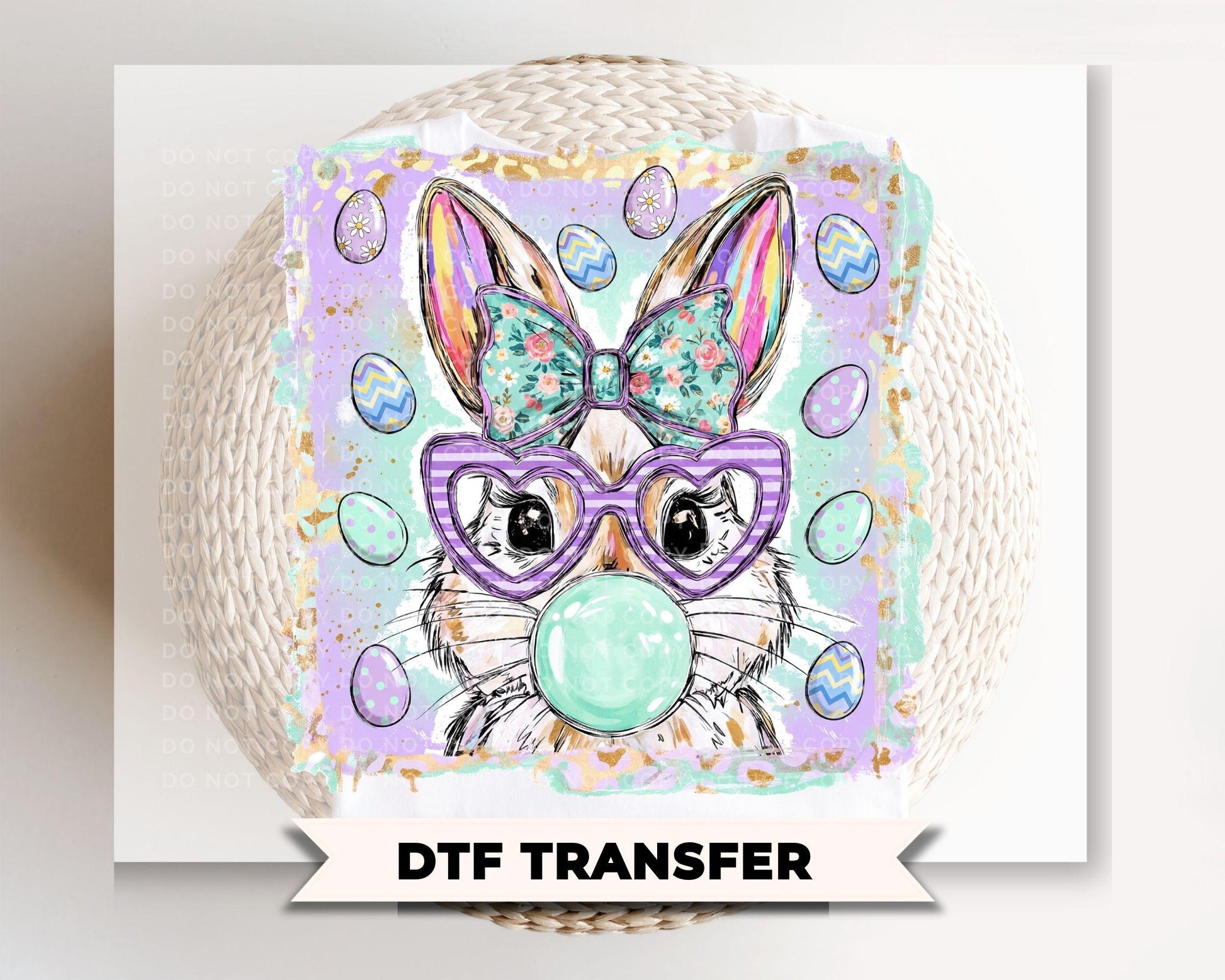 Coquette Bunny DTF Transfer, Ready to Press, Brushstroke Easter Tshirt Design