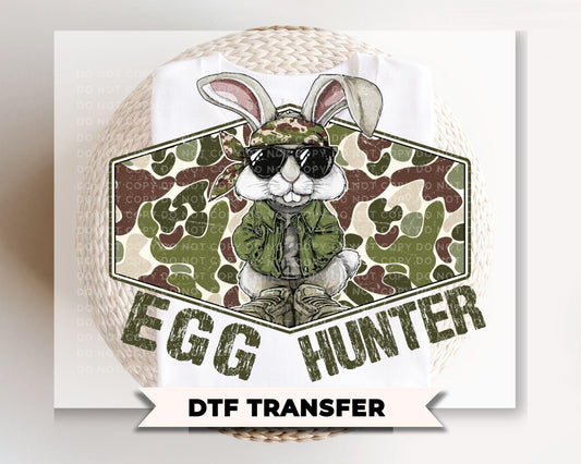Camo Easter Bunny DTF Transfer, Ready to Press, Egg Hunt Tshirt Design
