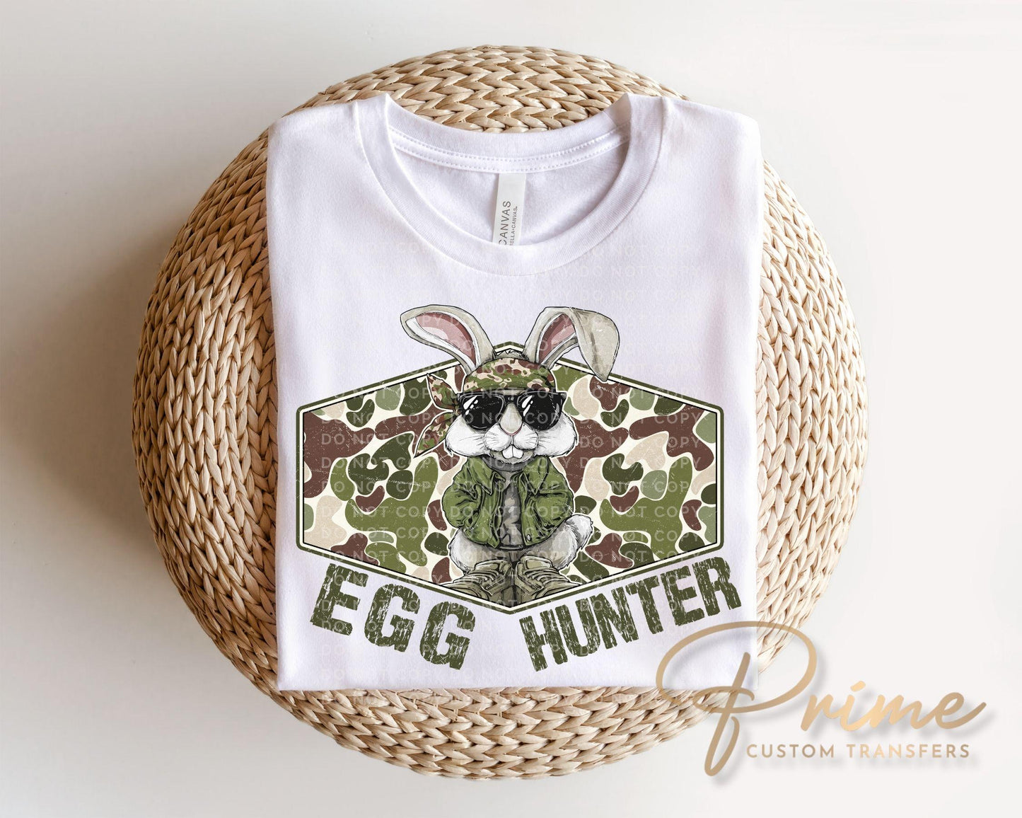 Camo Easter Bunny DTF Transfer, Ready to Press, Egg Hunt Tshirt Design