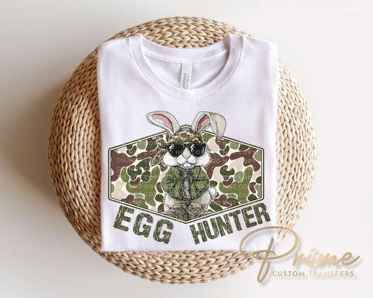 Camo Easter Bunny DTF Transfer, Ready to Press, Egg Hunt Tshirt Design