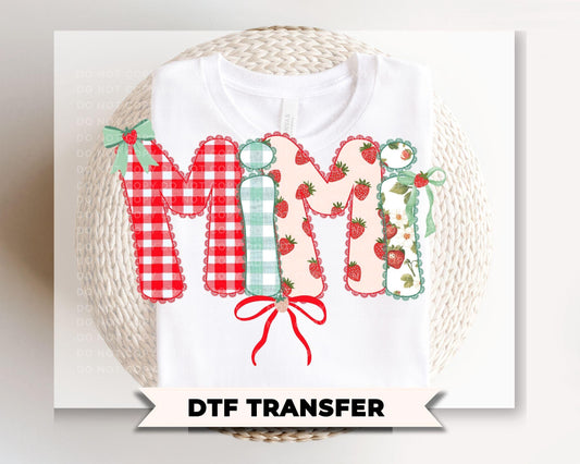 Coquette Strawberry Mimi DTF Transfer, Spring T-shirt Transfer, Mother's Day Gift for Grandma