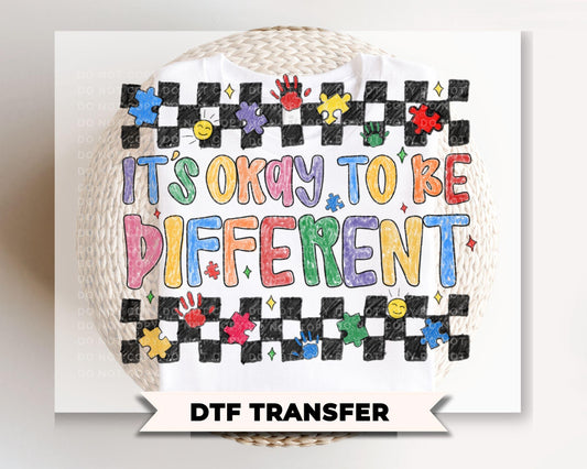 It's Okay to Be Different DTF Transfer, Autism Awareness, Neurodiversity T-shirt Design