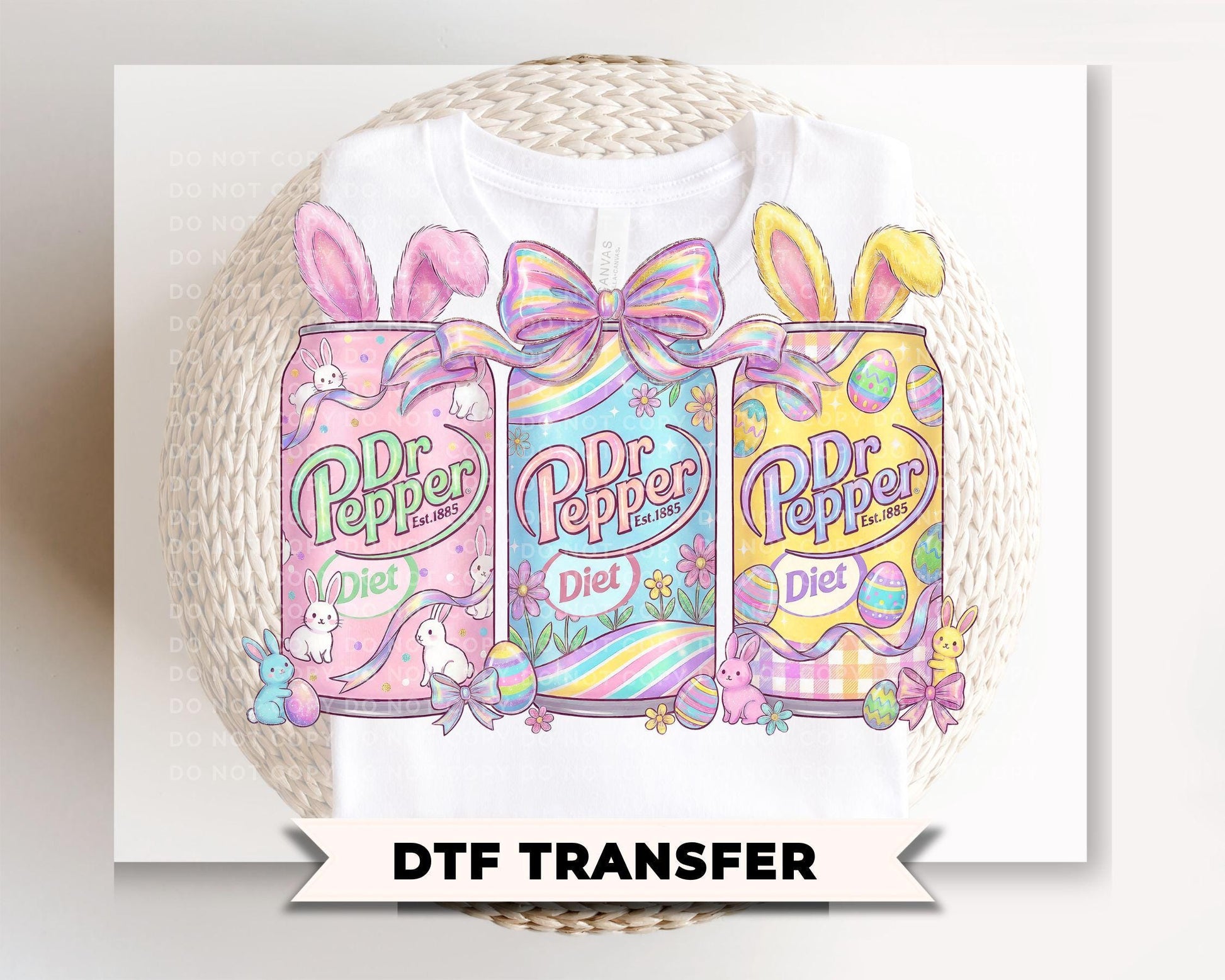 Retro Bunny Diet Soda Cans DTF Transfer, Ready to Press, Easter Tshirt Design