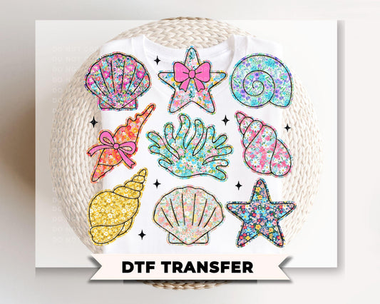 Coquette Floral Seashells DTF Transfer, Summer Beach T-Shirt Design