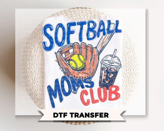 Softball Moms Club DTF Transfer, Ready to Press, Game Day Tshirt Design