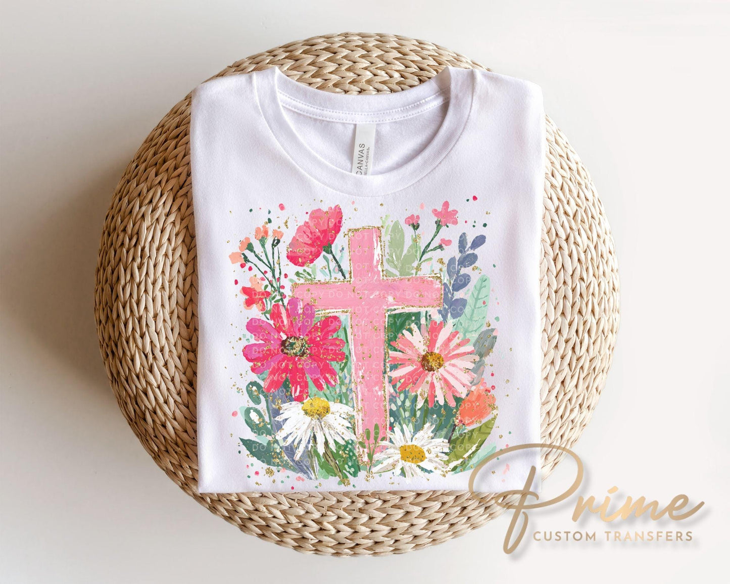 Floral Cross DTF Transfer, Ready to Press, Christian Easter T-shirt Design