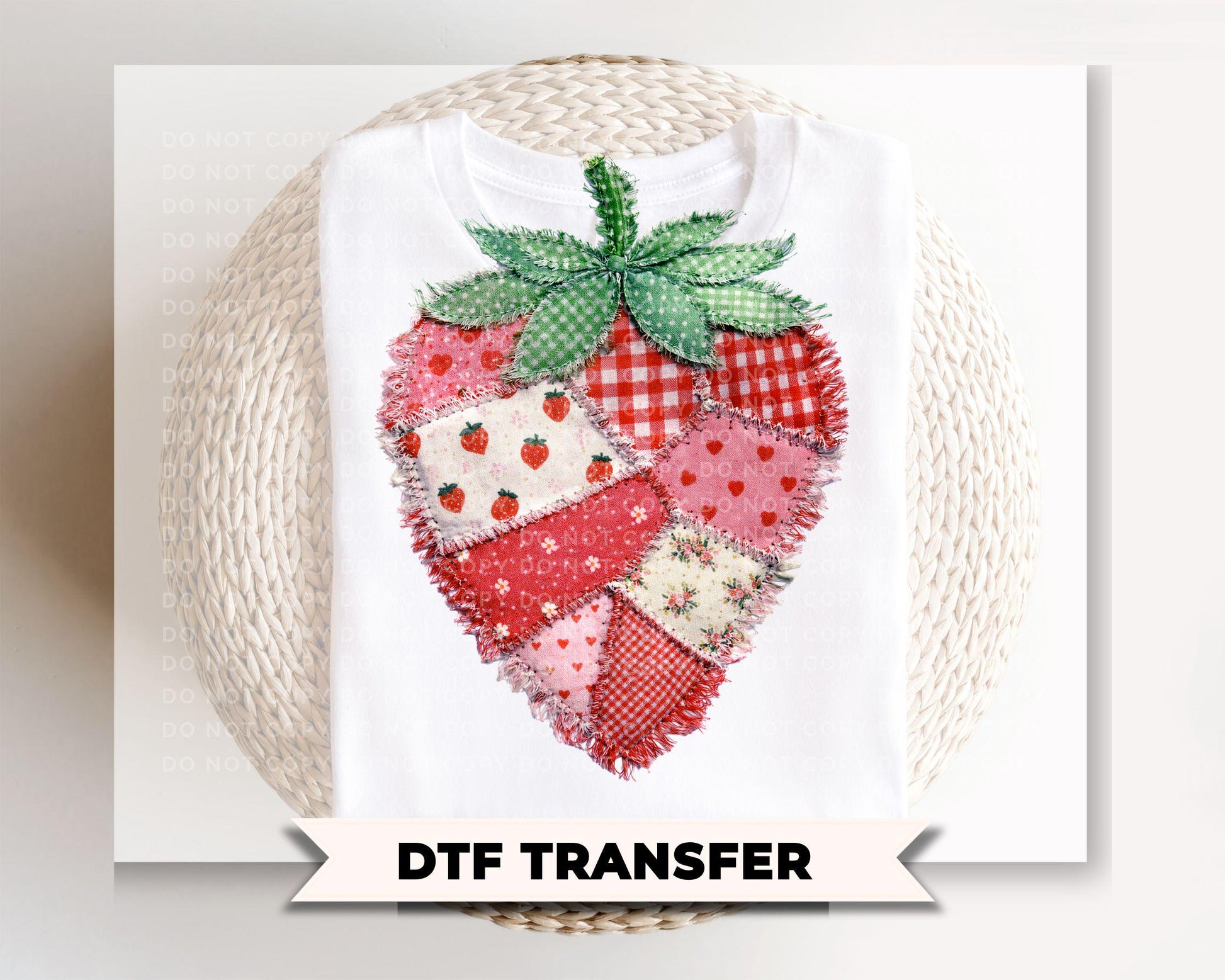 Faux Patchwork Strawberry DTF Transfer, Ready to Press, Strawberry Festival T-shirt Design